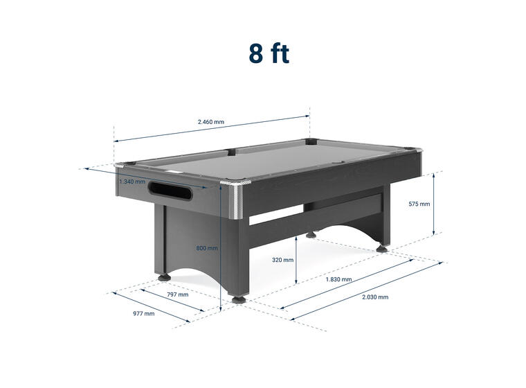 Biljardbord Galant Black Edition 8 fot Blå biljardduk | Spillefelt 224x112 cm 
