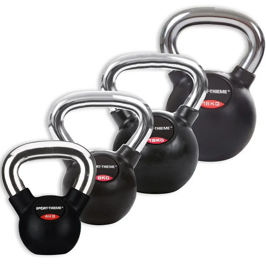 Kettlebells Gummiert Glatt kromhåndtak 4 stk | 4 til 16 kg 