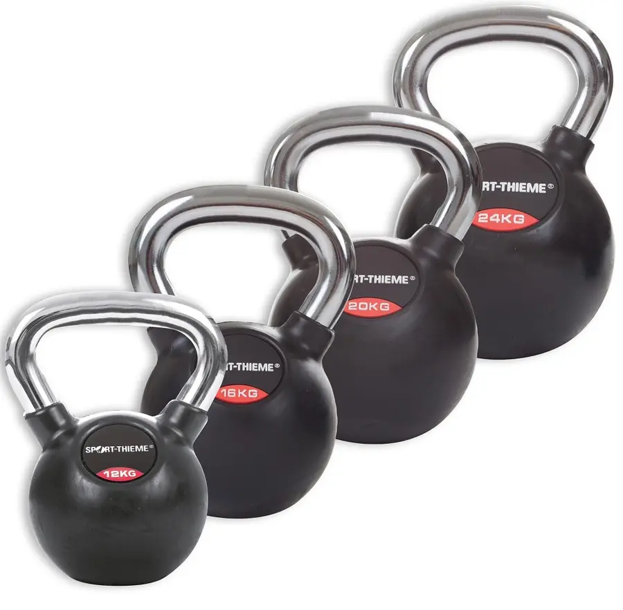Kettlebells Gummiert Glatt kromhåndtak 4 stk | 12 til 24 kg 