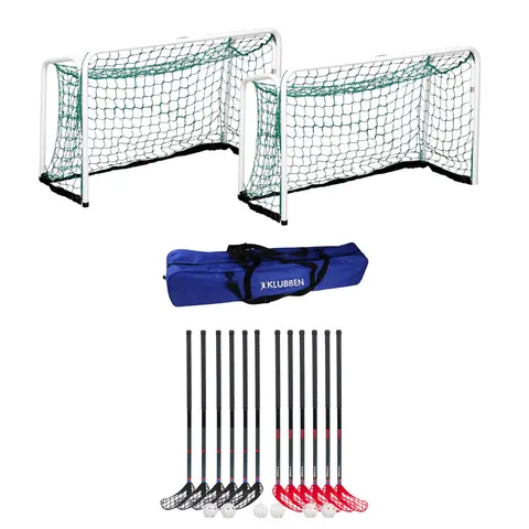 Innebandysett Rush 95 cm med m&#229;l 12 k&#248;ller | 6 balller | 2 m&#229;l | 1 bag
