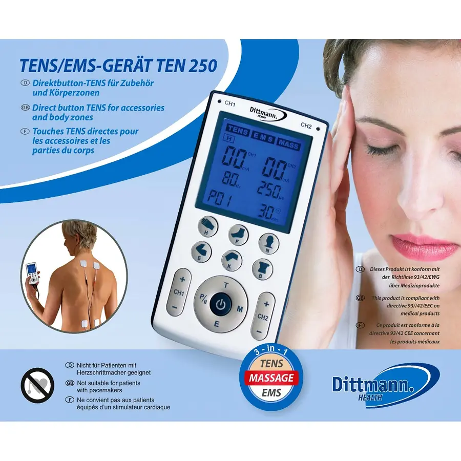 TENS EMS Apparat TEN 250 8 elektroder | Flere programinstillinger 