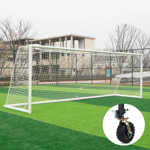 Fotballmål 11er | Hjul 360 grader Hvitt | Rund profil  | 7,32x2,44 m