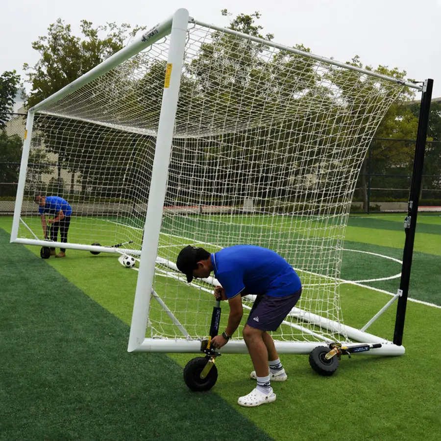 Fotballmål 11er | Hjul 360 grader Hvitt | Rund profil  | 7,32x2,44 m 