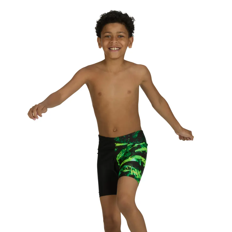 Greengame Mid Jammer Badebukse jr 128cm Zoggs | Svart/Grønn/Gul | Ecolast 