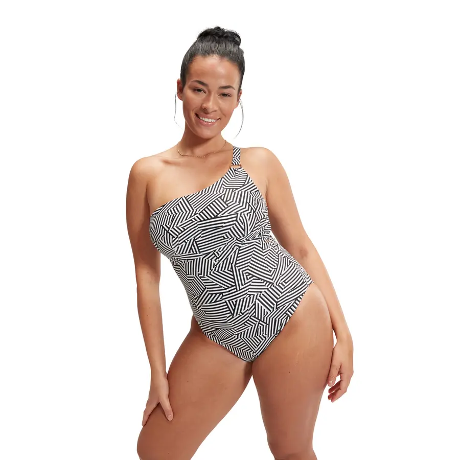 Asymmetric Printed Shaping Badedrakt 48 Speedo | Svart/Hvit | ECO BodyFit Rec 