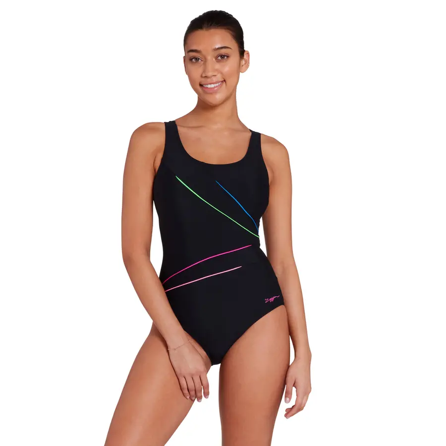 Prism Geo Adj. Scoopback Badedrakt EU36 Zoggs | Svart/Striper / Ecolast + 