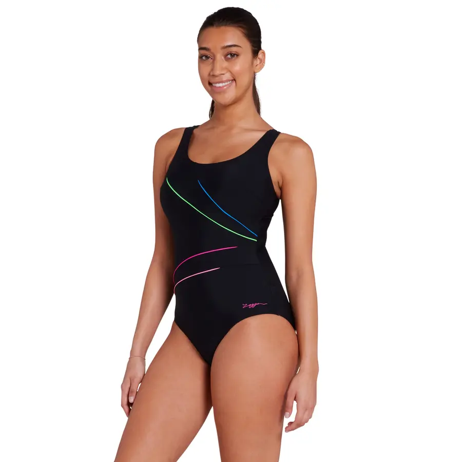 Prism Geo Adj. Scoopback Badedrakt EU36 Zoggs | Svart/Striper / Ecolast + 