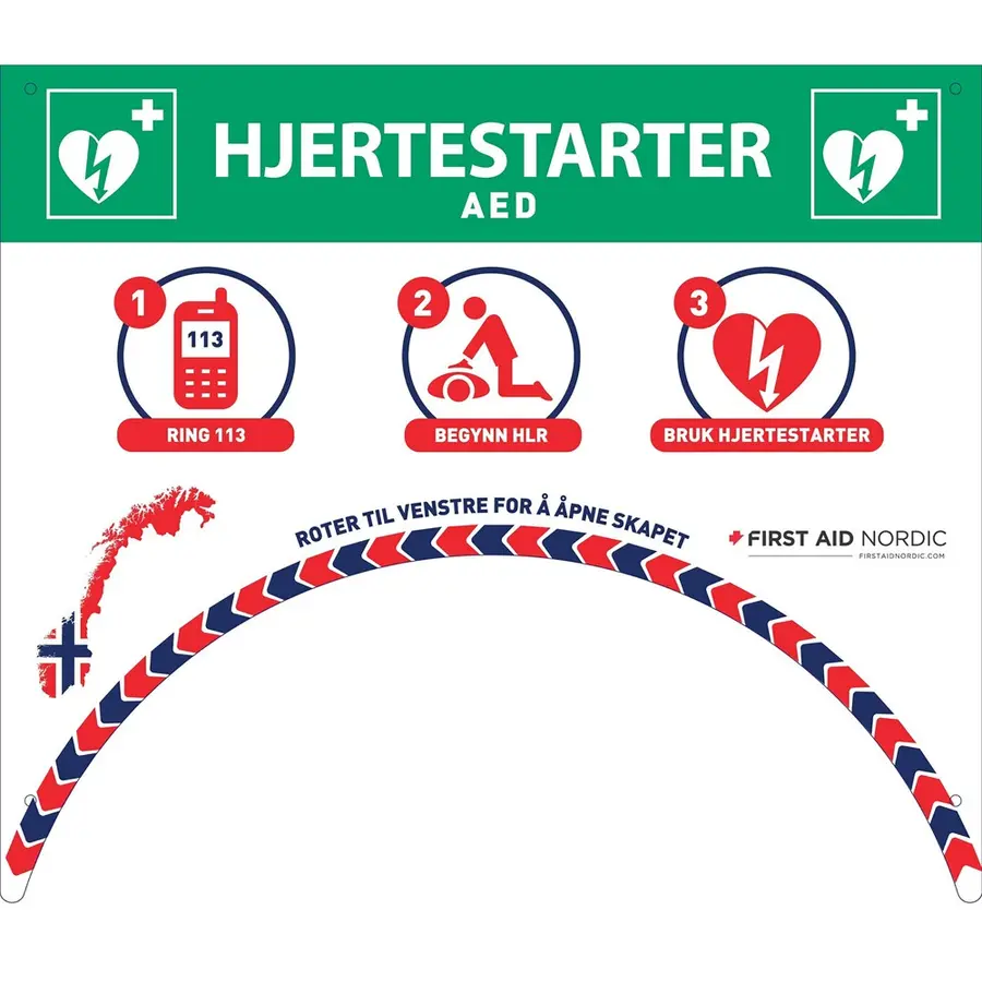 Tilbehør - Informasjonsplate Rotaid solid skap | Hjertestarter 