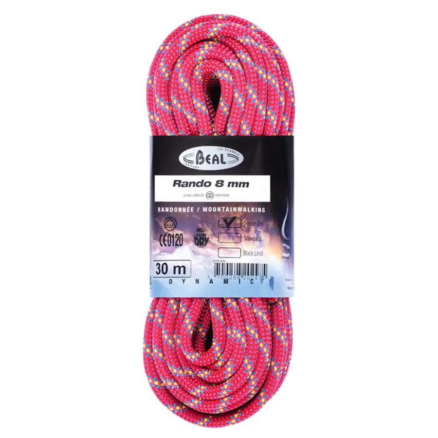 Klatretau Beal RANDO 8mmx30m Golden Dry | Dynamisk tvillingtau | Rosa 